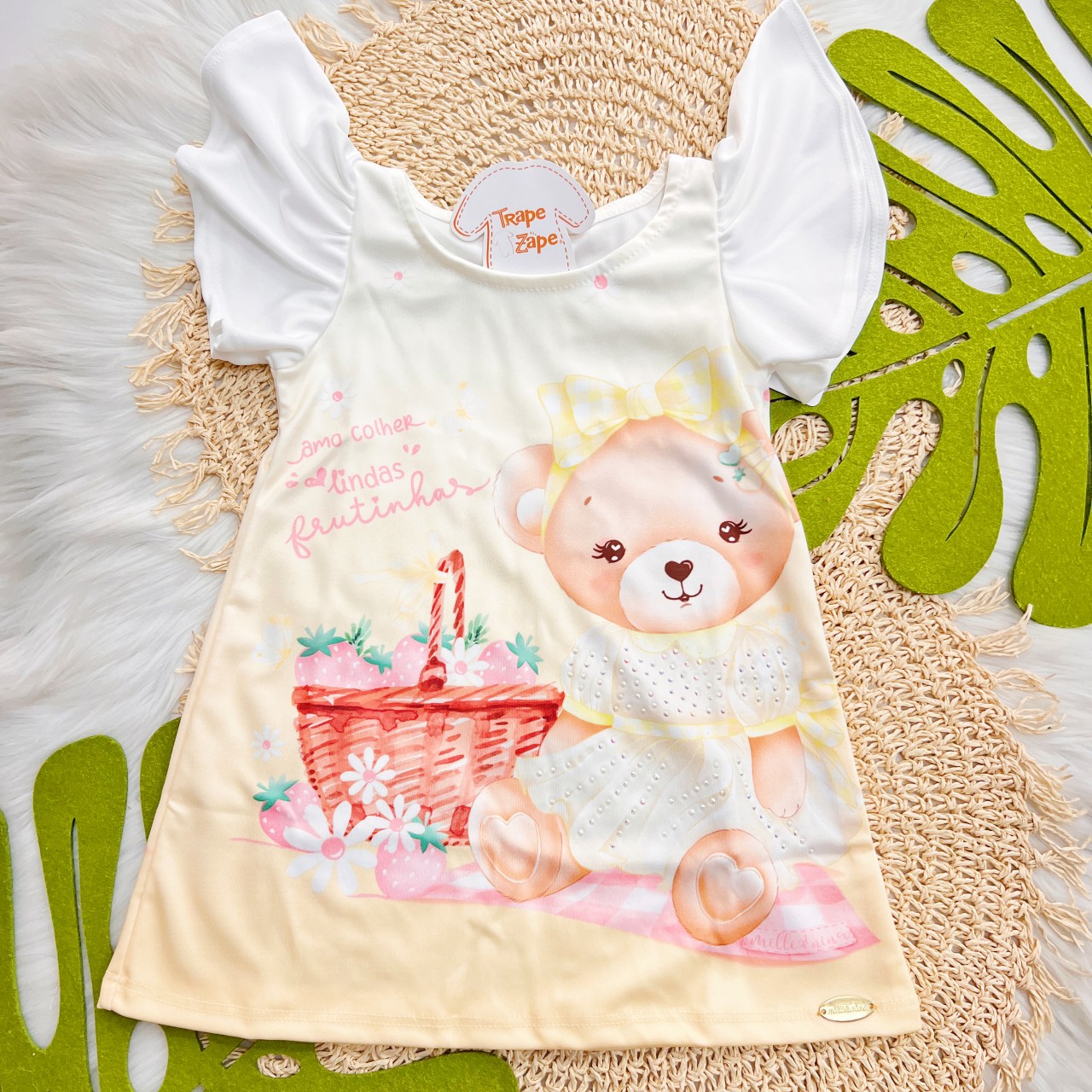  Vestido Ursinha com Manga Flare - Off White